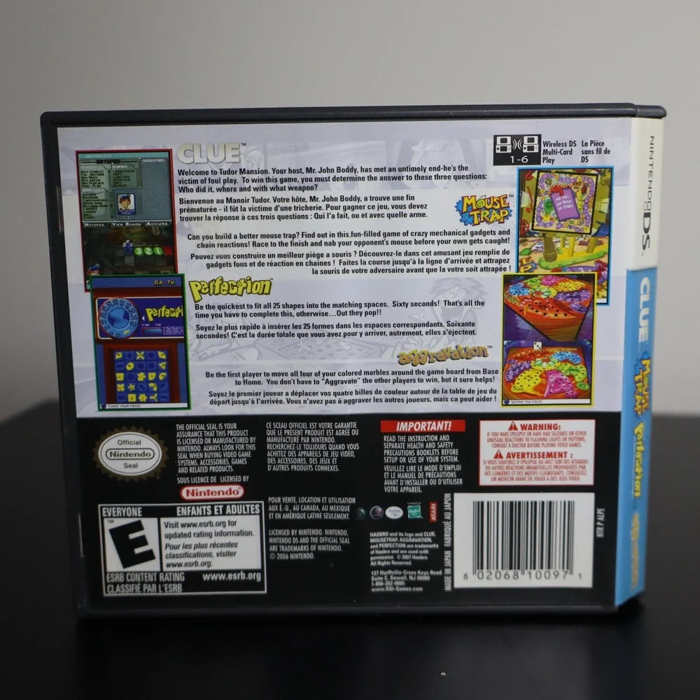 Clue / Mouse Trap / Perfection / Aggravation Nintendo DS w/ Box Tested & Working
